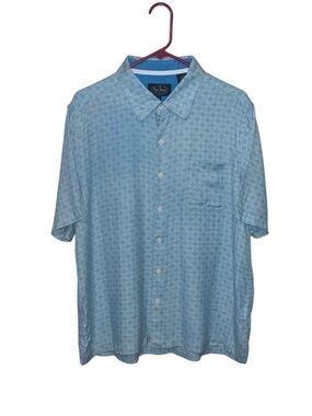 Nat Nast Men’s Sky Blue Geometric Silk Blend Button Down Shirt Sz L